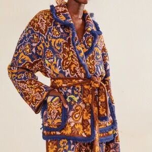 FARM Rio Glam Tapestry Belted Double-Breasted Jacquard-Knit Blazer, NEW